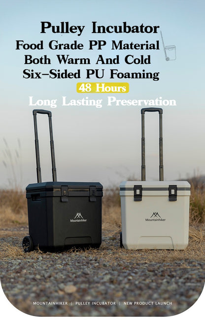 Refrigerador Externo MOUNTAINHIKER 36L com Rodas e Carrinho Incubadora Portátil Caixa Térmica Churrasco Carro Polia Caixa Térmica Caixa Refrigeradora