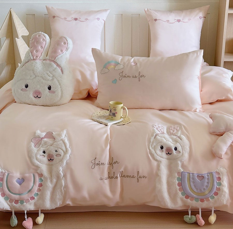 cute cartoon alpaca bedding set single double teen,twin full queen king cotton home textile flat sheet pillow case quilt cover