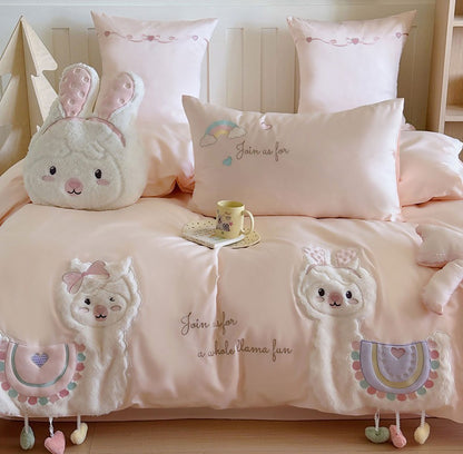 cute cartoon alpaca bedding set single double teen,twin full queen king cotton home textile flat sheet pillow case quilt cover