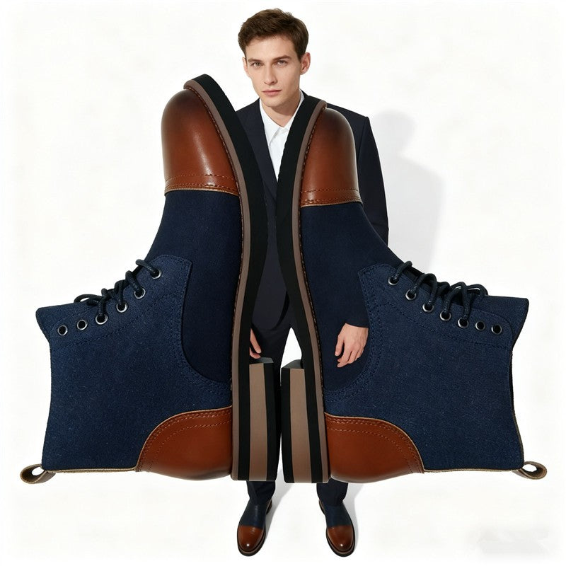 Men's Leather Lace - up Ankle Boots Retro Color - Block Formal Casual Boots Comfortable Non - slip Dress Boots For Daily Wear