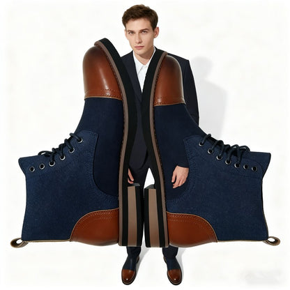 Men's Leather Lace - up Ankle Boots Retro Color - Block Formal Casual Boots Comfortable Non - slip Dress Boots For Daily Wear