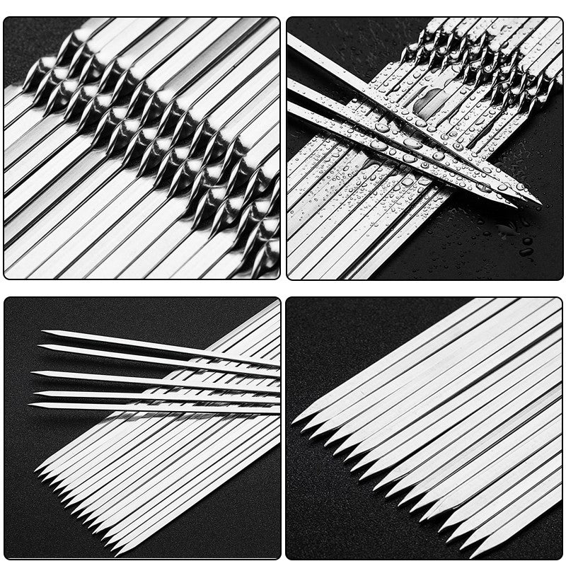 50Pcs Espeto de Churrasco de Aço Inoxidável Portátil Reutilizável com Tubo Espeto de Kebab de Ferro para Ferramentas de Acampamento e Piquenique ao Ar Livre