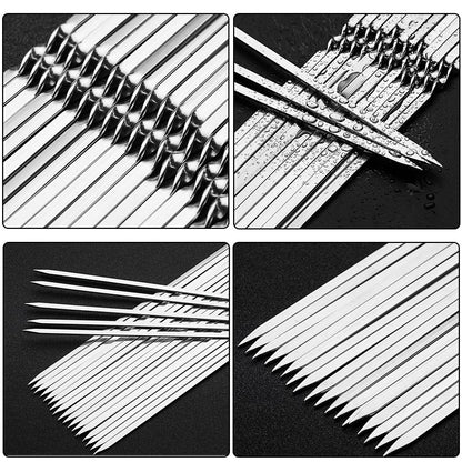 50Pcs Espeto de Churrasco de Aço Inoxidável Portátil Reutilizável com Tubo Espeto de Kebab de Ferro para Ferramentas de Acampamento e Piquenique ao Ar Livre