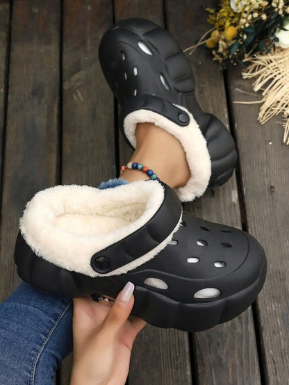 BEVERGREEN Women's 2023 fashion winter clogs DIY hollow outdoor EVA material platform padded warm lining shoes