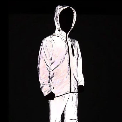 WOSAWE Full Reflective Jacket with Hoodie High Visibility Waterproof Wind Breaker Men Women Hiking Cycling Running Safety Vest