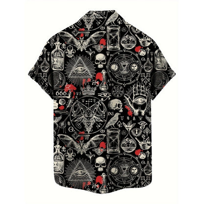 3D Skull Print Hawaiian Shirt, Street Gothic Style, Retro Fashion Flip-Top Shirt, Casual Summer Shirt, Beach Comics Shirt