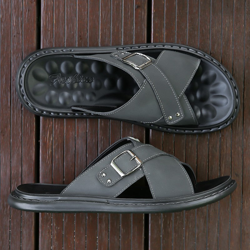 Men Summer Stylish Slippers Open-toe Soft-Soled Shoes Simple Solid Color Half Drag Slip-On Shoes Outdoor Man Comfortable Sandals