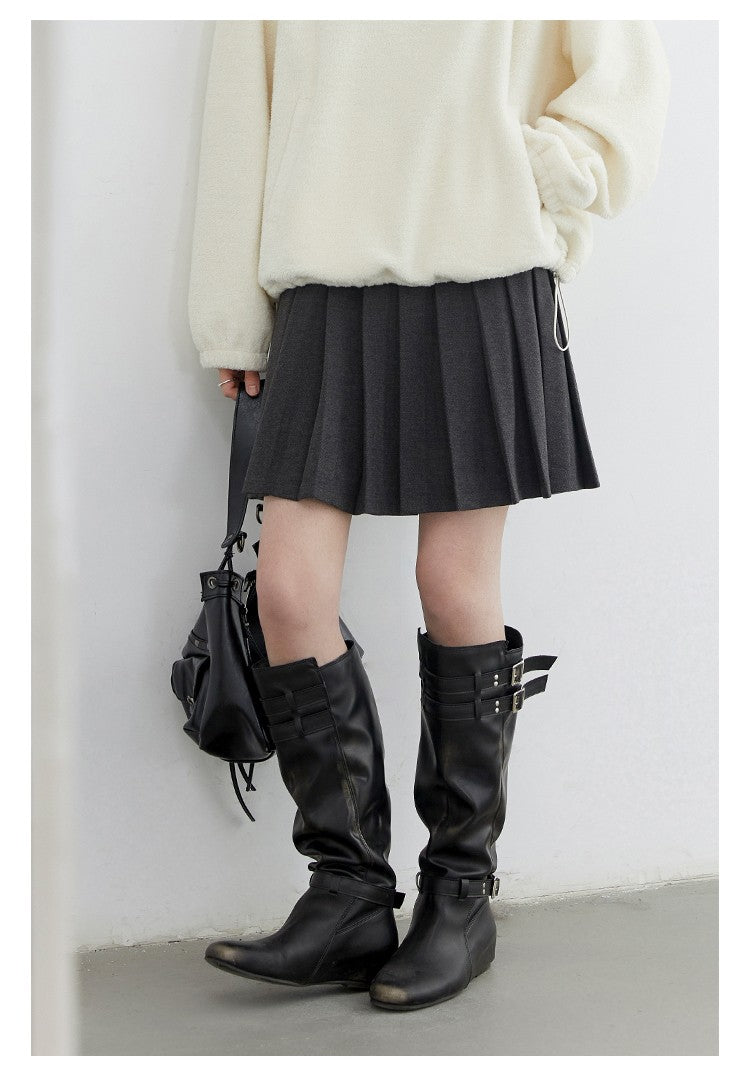 CHIC VEN Women Pleated Skirt High Waist Casual Preppy Style A-line Thick Mini Skirt for Girl Autumn Winter 2025 Ladies Clothing