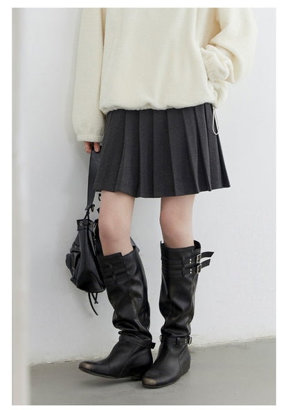 CHIC VEN Women Pleated Skirt High Waist Casual Preppy Style A-line Thick Mini Skirt for Girl Autumn Winter 2025 Ladies Clothing