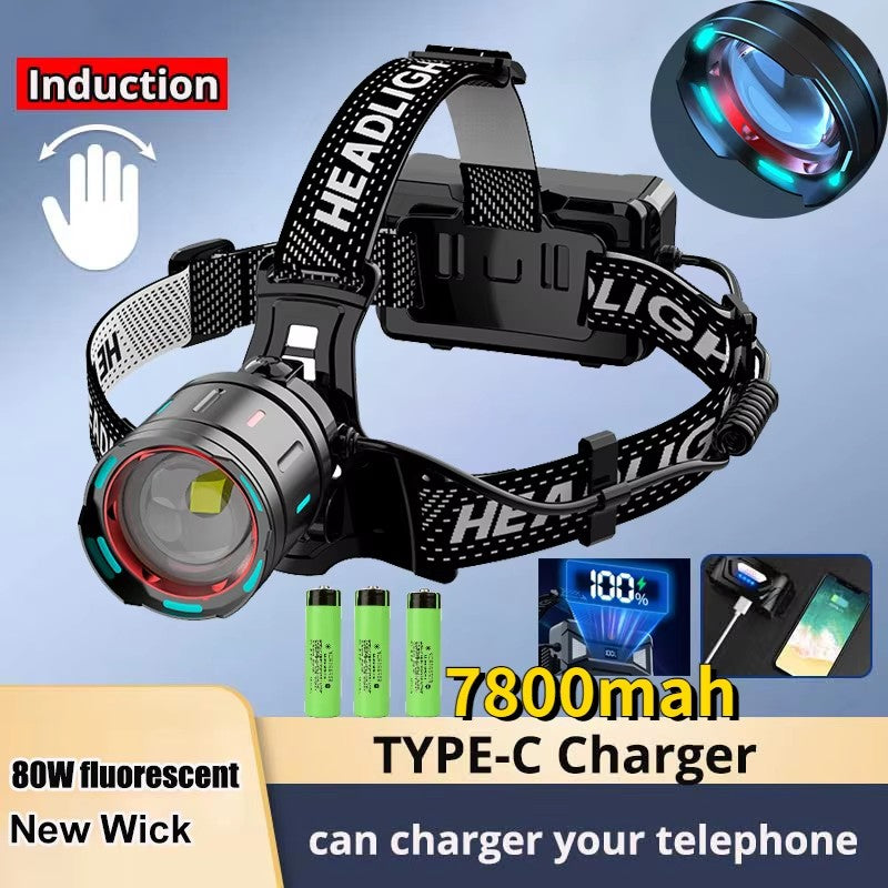 2025 New Super Powerful Headlamp 800W LED IR Sensor Headlight Rechargeable Head Flashlight 5000 Meter Head Lamp Fishing Lantern