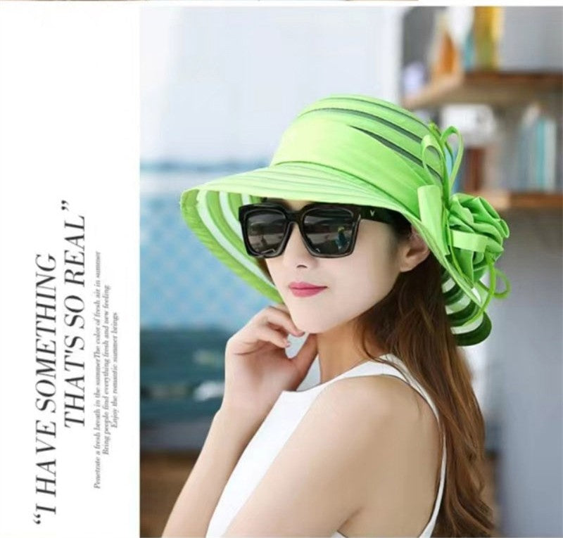 Chapéus de Sol de Organza Femininos Elegantes Chapéu Bucket para Mulheres Chapéu de Festa de Casamento na Igreja Chapéu Fedora Floral Grande de Aba Larga da Moda de Verão