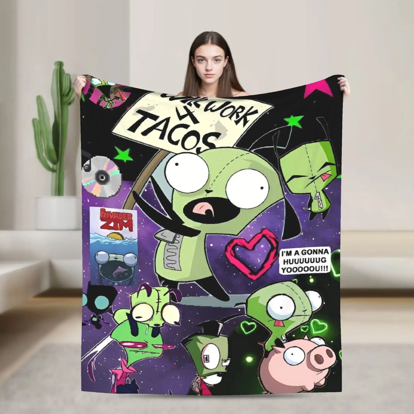 Invaders Zim Funny Character Throw Blankets Soft Warm Bedding for Couch Chair Camping Spring Bedspread
