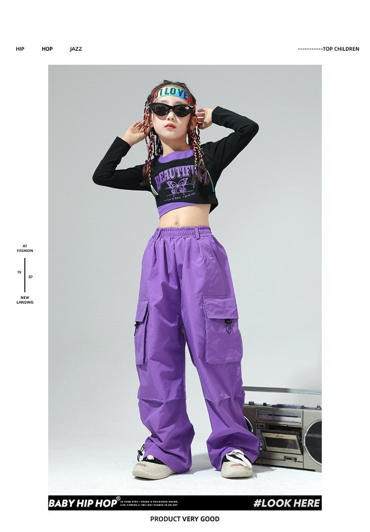 Roupa de Bebê Roupa Infantil da Moda Calças Cargo Menina Dança Hip-hop Roupa Larga de Rua Calças Infantis Casuais Meninas