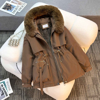 New in Women's Autumn Winter Fashionable Loose Hooded Jacket Solid Color Casual Thick Warm Zipper Parka Coat Clothes Tops