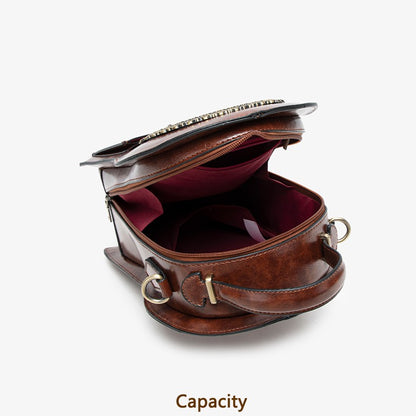 Vintage Clock Backpack, Clock-Style Fashion Shoulder Bag, Crossbody Backpack, Trendy Cool Clock Design, Large-Capacity Multifunctional Travel Bag, British Style Vertical Party Backpack, Waxed Leather Three-Dimensional Bag, Holiday Gift for Christmas