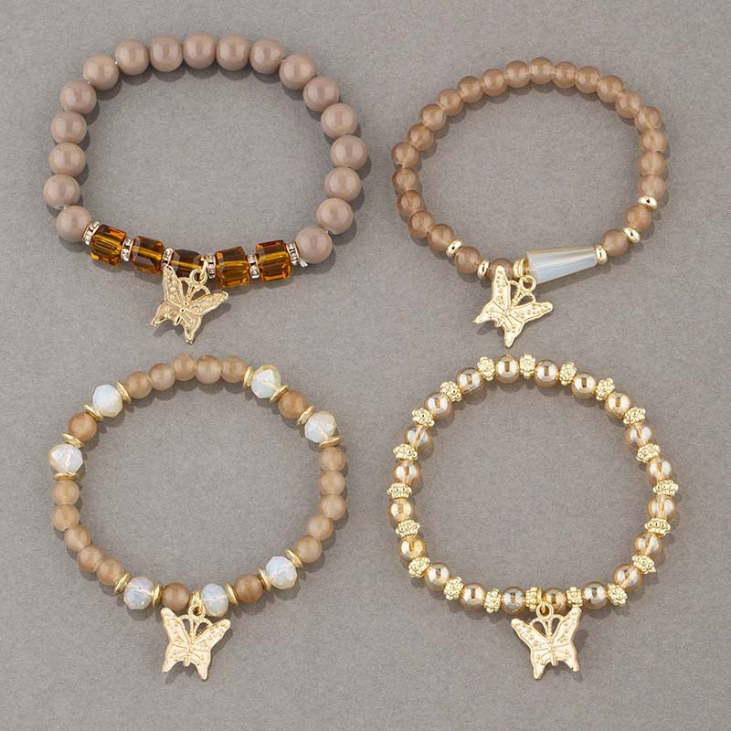 Conjunto de Pulseiras Femininas Boho com 4 Peças, Borboleta, Cristais e Miçangas, Joias da Moda, Presente para Festas