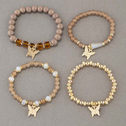Conjunto de Pulseiras Femininas Boho com 4 Peças, Borboleta, Cristais e Miçangas, Joias da Moda, Presente para Festas