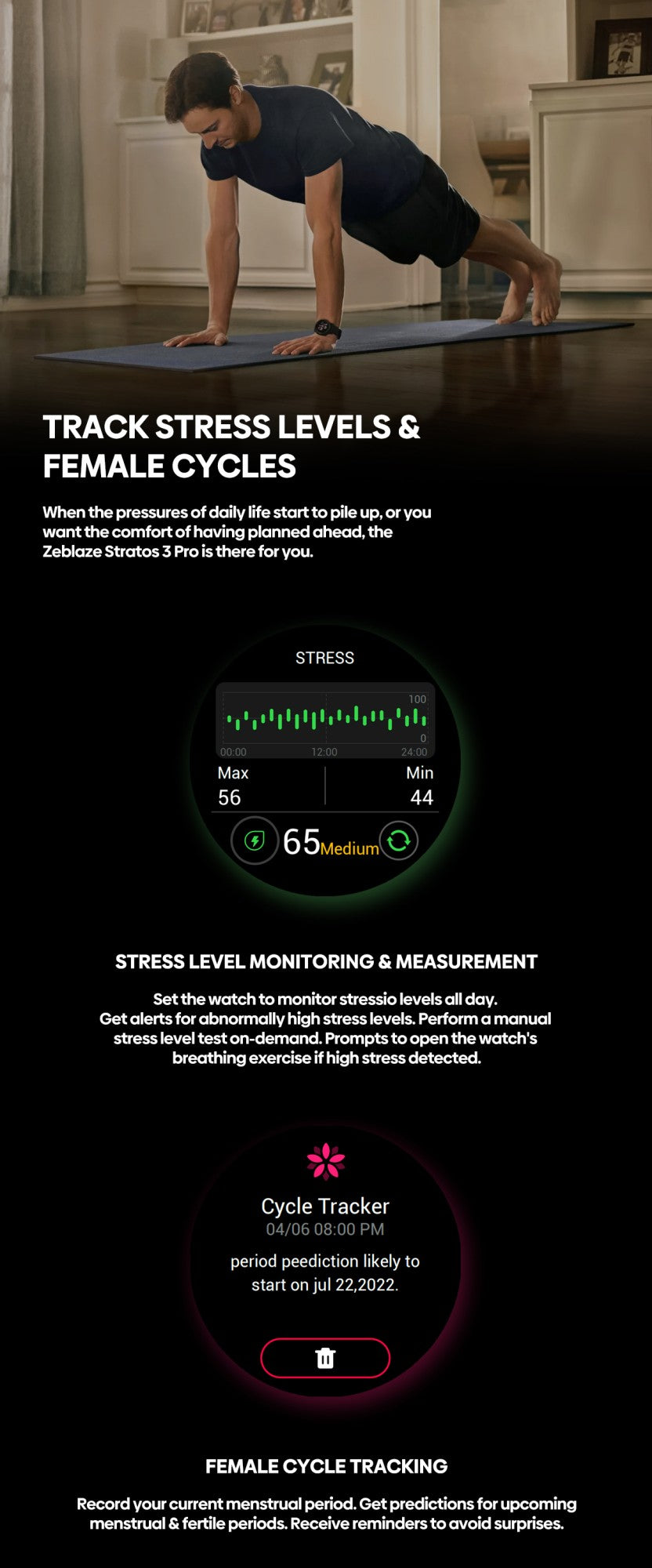 Zeblaze Stratos 3 PRO GPS Smart Watch 1.43" AMOLED Display Bluetooth Phone Calls Health Monitor Smartwatch Sports Route Display