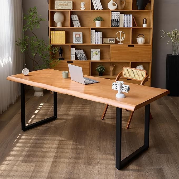 Modern Farmhouse Solid Wood Desk and Dining Table, Adjustable Height 55-62 inches, Seats 2-8, Easy Assembly