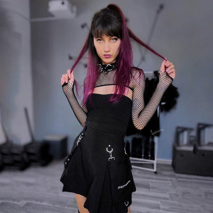 High Waist Black Skirts Harajuku Punk Gothic Women Sexy Patchwork Bandage Mini Female Streetwear Black Skirt