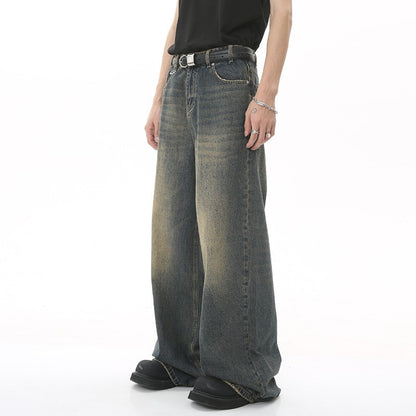 IEFB Calça Jeans Masculina de Verão Azul Velho Lavada Jeans Masculino Reta Casual Masculina Solta Perna Larga Novidade Moda 9C354