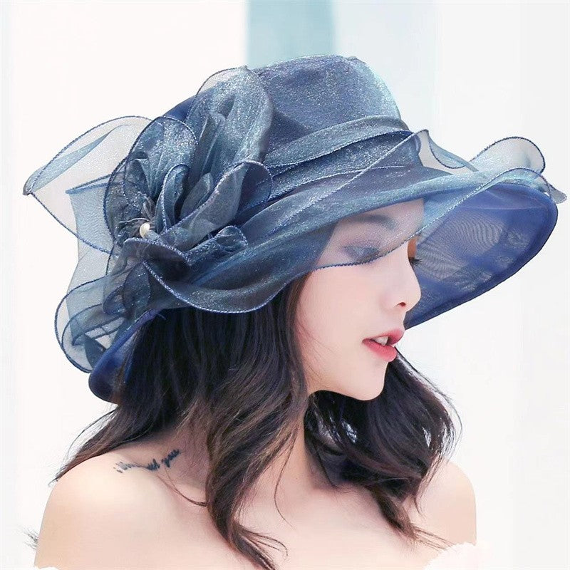 1 Chapéu Feminino De Organza Com Babados E Aba Larga Chapéu De Sol De Verão Para Noivas Estilo Europeu E Americano Chapéu Requintado Para Festas E Praia
