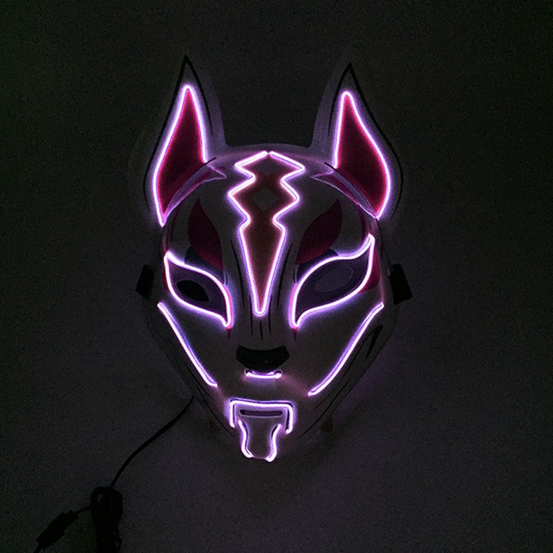 LED Fox Mask Neon Light Up Japanese Kitsune Mask for Halloween Cosplay Party Rave Festival Costume Glowing EL Wire Masque