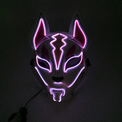 LED Fox Mask Neon Light Up Japanese Kitsune Mask for Halloween Cosplay Party Rave Festival Costume Glowing EL Wire Masque