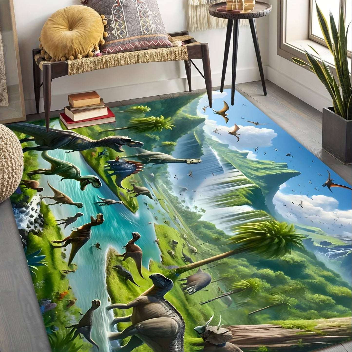 Dinosaur World doormat - A vibrant prehistoric scene in children's rooms, perfect for home decor and dinosaur enthusiasts