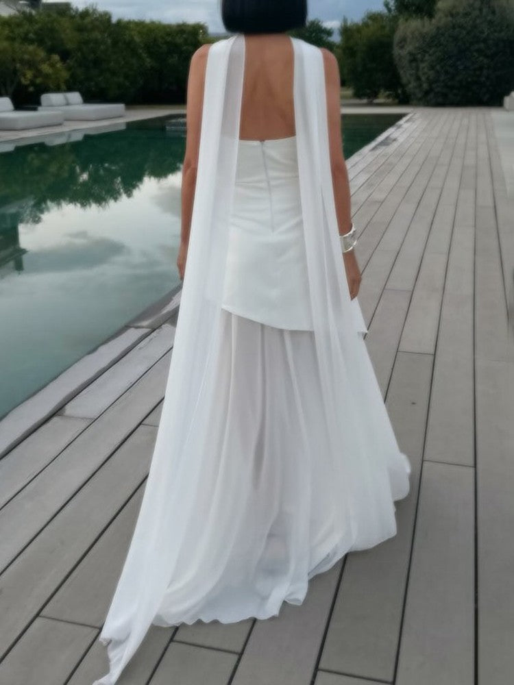 TARUXY Fashion Strapless Dress With Ribbon Female Elegant Sleeveless Mesh Beach