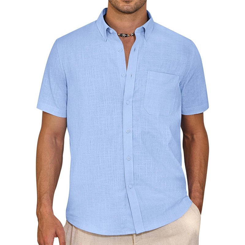 Men's Short Sleeve Cotton T Shirt Summer Casual Shirts Beach Regular Tshirts Outdoor Button-Down Basic Streetwear with Pocket