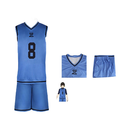 Anime Bachira Meguru Cosplay Costume Football Jersey Sportswear Blue Uniform Bodysuit Halloween Christmas Party Outfit
