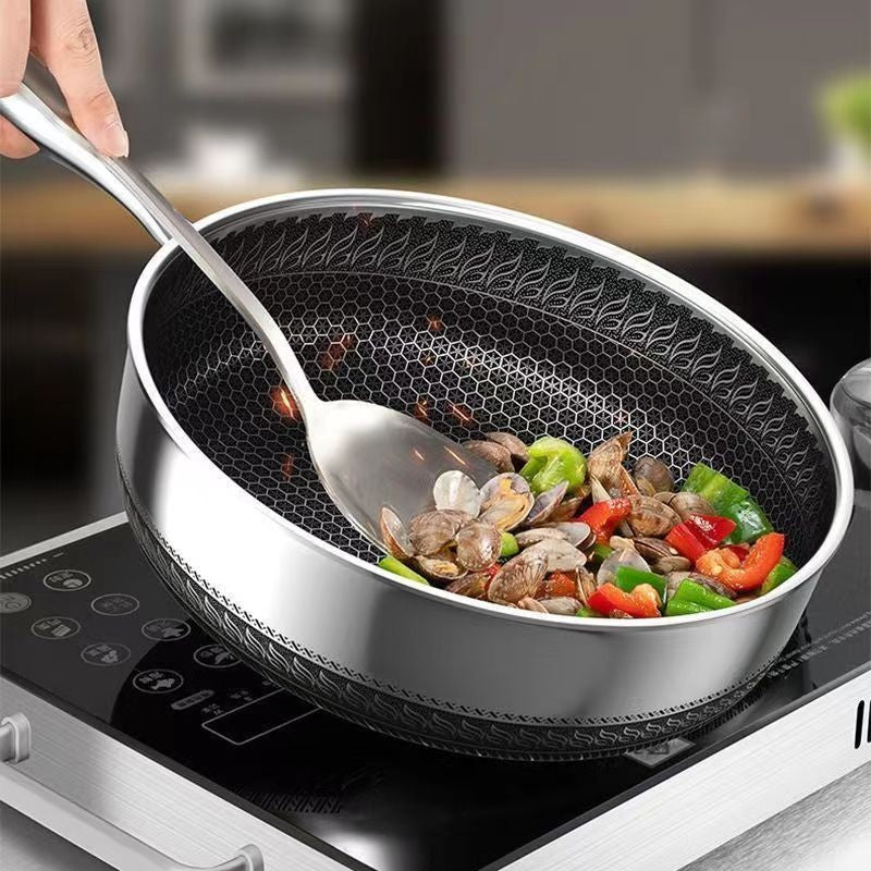 Frigideira De Aço Inoxidável 316l Frigideira Doméstica De Fundo Chato Frigideira De Bife E Ovo Não Revestida Fogão De Indução A Gás Un