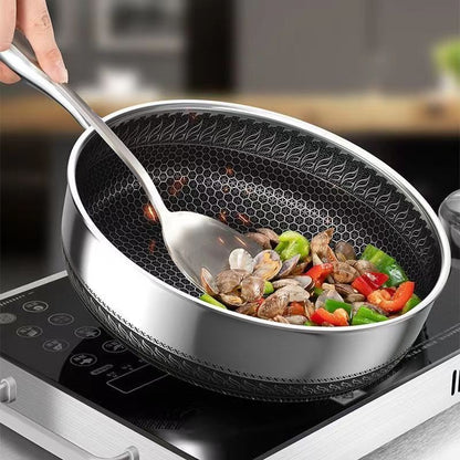 Frigideira De Aço Inoxidável 316l Frigideira Doméstica De Fundo Chato Frigideira De Bife E Ovo Não Revestida Fogão De Indução A Gás Un