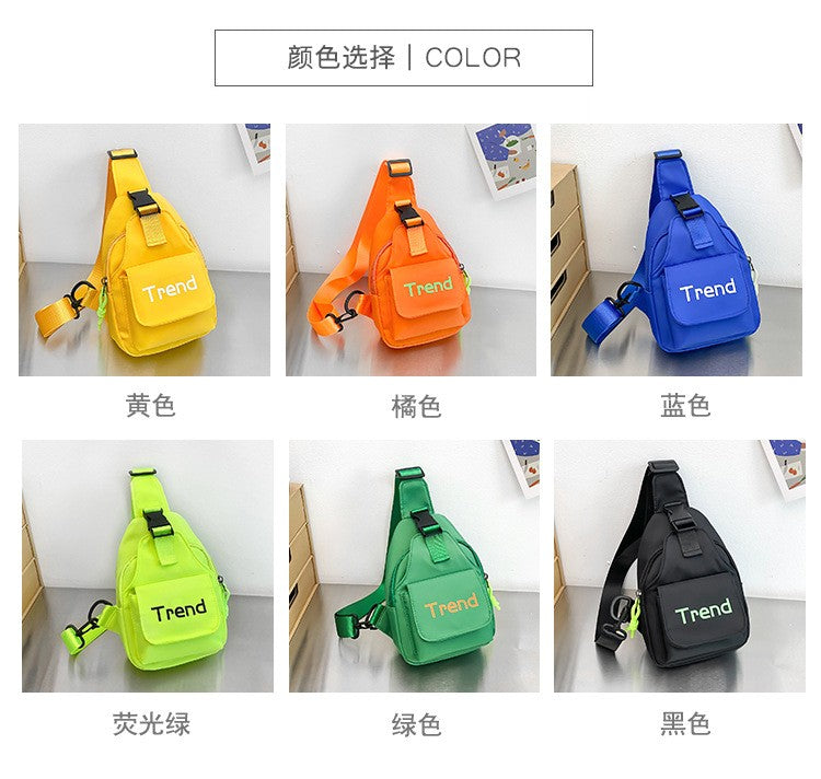 Bolsa de ombro infantil de cor lisa com letras simples, moderna, de nylon, para crianças, bolsa transversal, fofa, casual, para meninos, pochete, bolsa de mão