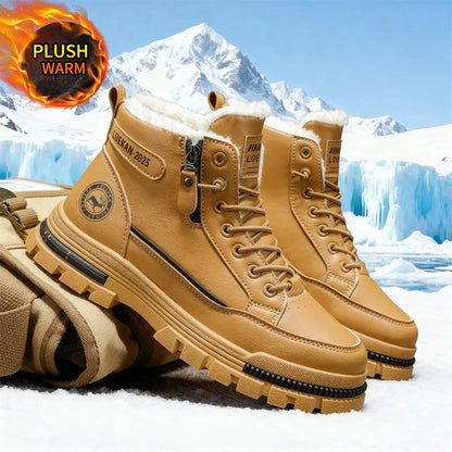 2025 men's new style snow boots, high-top leather boots, cold-resistant, popular in autumn and winter, outdoor wear-resistant, w