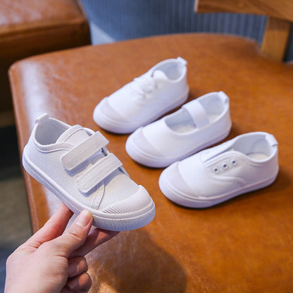 New Spring Summer Children's Canvas Shoes Girls White Shoes Fashion Boys Soft Campus White Causal Shoes Non-slip Sneakers