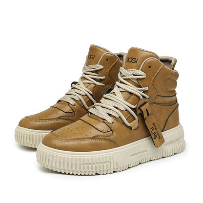 Fashion Leather Ankle Boots Men's Skate Sneakers Comforty Non Slip Wear Resistant Sole Winter Boots Preppy Street Casual Shoes