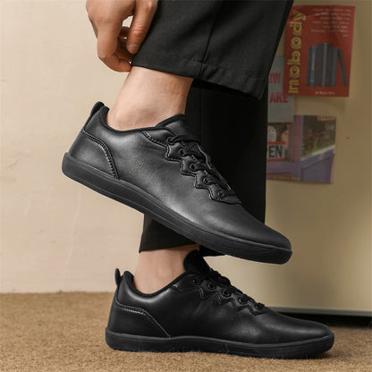Oiaano Unissex Largos na Ponta Masculino de Couro Preto Feminino Descalço Tênis Lazer Plataforma Zero Drop Leve Respirável para Trabalho