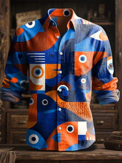 2025 men's fashionable spring and summer casual skull print long sleeved shirt suitable for daily street wear