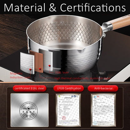 Certificação LFGB Aço Inoxidável 316L Cozinha Japonesa Panela Leve 99,9% Antibacteriana Panela Yukihira Panela de Leite