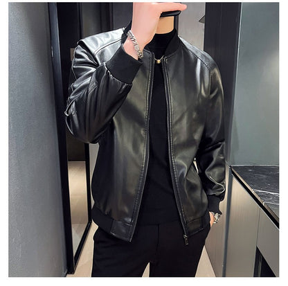 Men SprAutumn Thin Style Motorcycle Leather Jacket Fashionable Motorcycle Leather Jacket Fabric Soft Version Slim Simple Coat