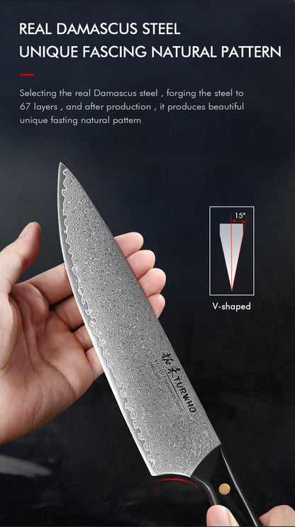TURWHO 1-6PCS Kitchen Knives Set Japanese 67 Layer Damascus Steel Chef Knife PRO VG10 Santoku Bread Boning Utility Paring Knives