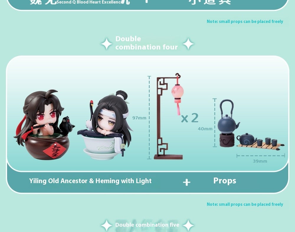 Mo Dao Zu Shi Versão Q Oficial de "Jade Cup Flowing Light" Wei Wuxian Lan Wangji Anime Periférico Enfeites Action Figurine