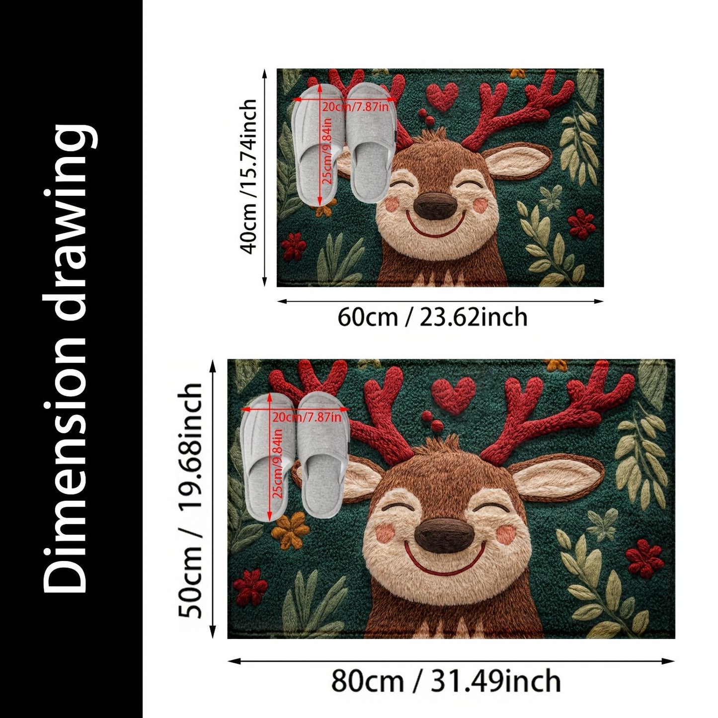 1pc Fluffy Christmas Deer Bath Mat - Quick-Dry & Absorbent, Festive Holiday Design with Red Berries & Green Leaves bathroom mat