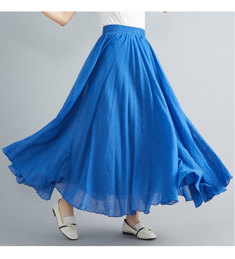 Fashion Solid Cotton Linen Women Skirts Maxi Elegant Harajuku Saia Casual Loose Long Skirt Ladies Clothes Faldas Ropa Mujer