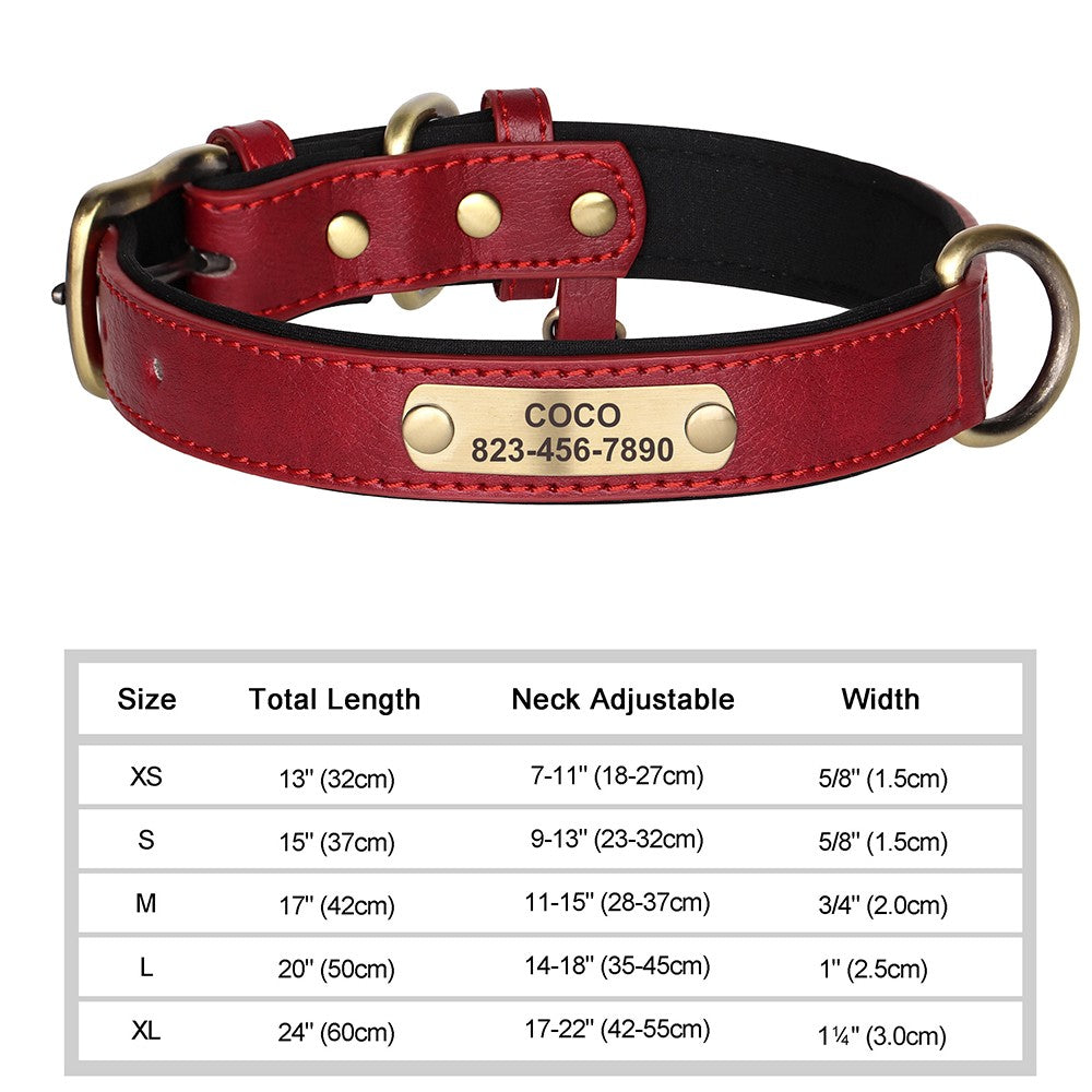 Coleira de Cachorro Personalizada com Gravação Grátis em Couro PU para Cães Pequenos, Médios e Grandes
