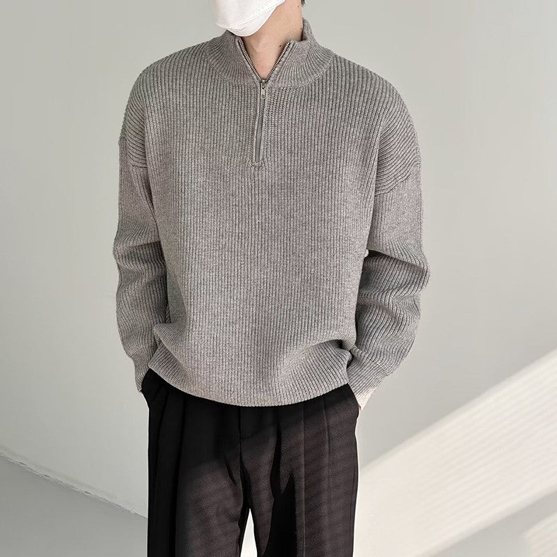 Half Zipper Men's Knitwear Sweater Autumn Solid Color Knitted Pullover Japanese Harajuku Sweaters Hip-Hop Streetwear Pullovers