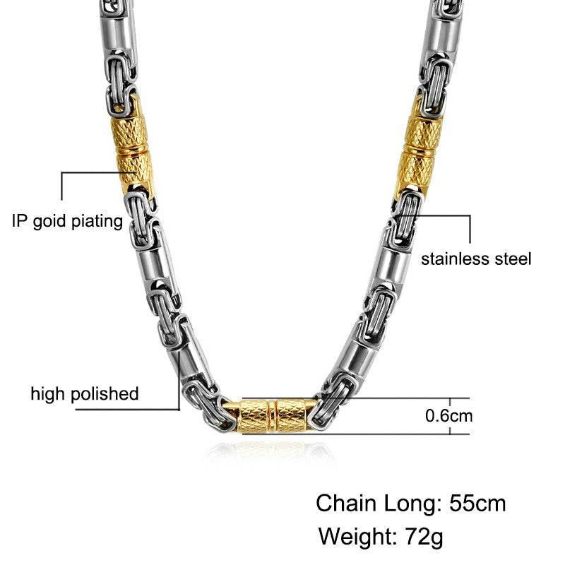 Colar Bicicleta Rock Punk HipHop 6mm Banhado a Ouro Joias Masculinas Femininas Corrente Bizantina de Aço Inoxidável Presentes