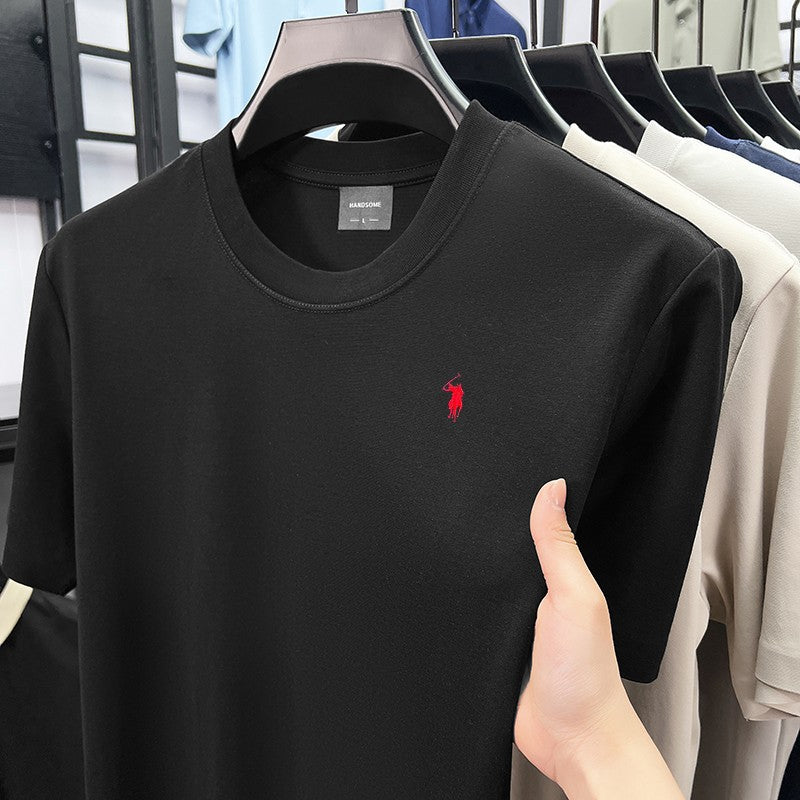 High end silky cotton breathable short sleeve T-shirt men summer designer Paul brand embroidered fashion casual round neck top